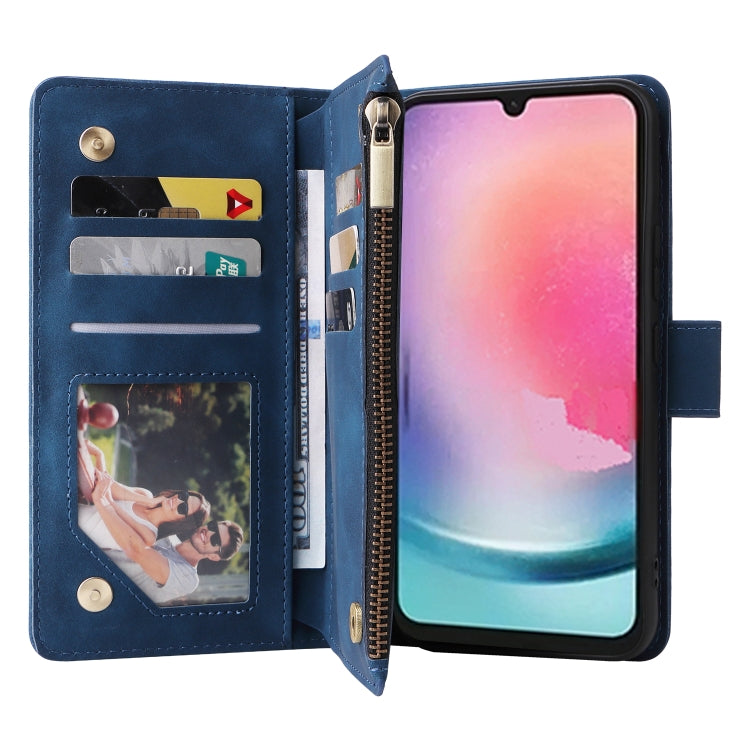 For Samsung Galaxy A24 4G Multifunctional Frosted Zipper Wallet Leather Phone Case