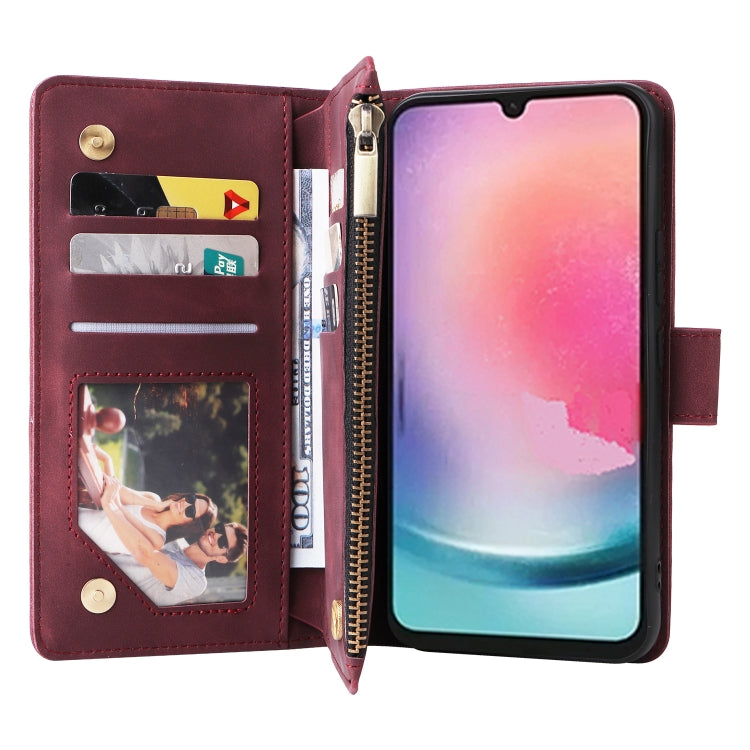 For Samsung Galaxy A24 4G Multifunctional Frosted Zipper Wallet Leather Phone Case