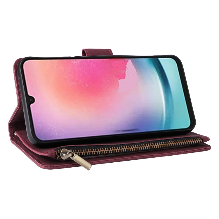 For Samsung Galaxy A24 4G Multifunctional Frosted Zipper Wallet Leather Phone Case