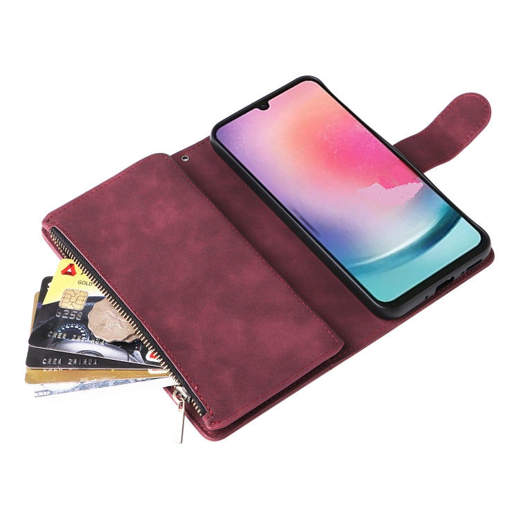 For Samsung Galaxy A24 4G Multifunctional Frosted Zipper Wallet Leather Phone Case