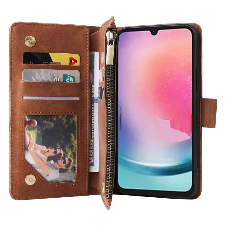 For Samsung Galaxy A24 4G Multifunctional Frosted Zipper Wallet Leather Phone Case