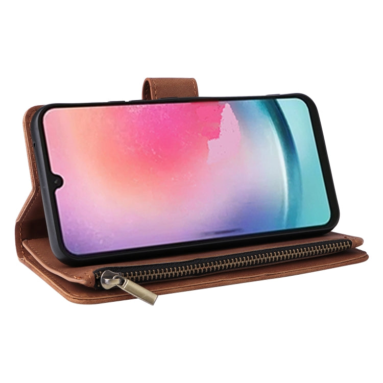 For Samsung Galaxy A24 4G Multifunctional Frosted Zipper Wallet Leather Phone Case