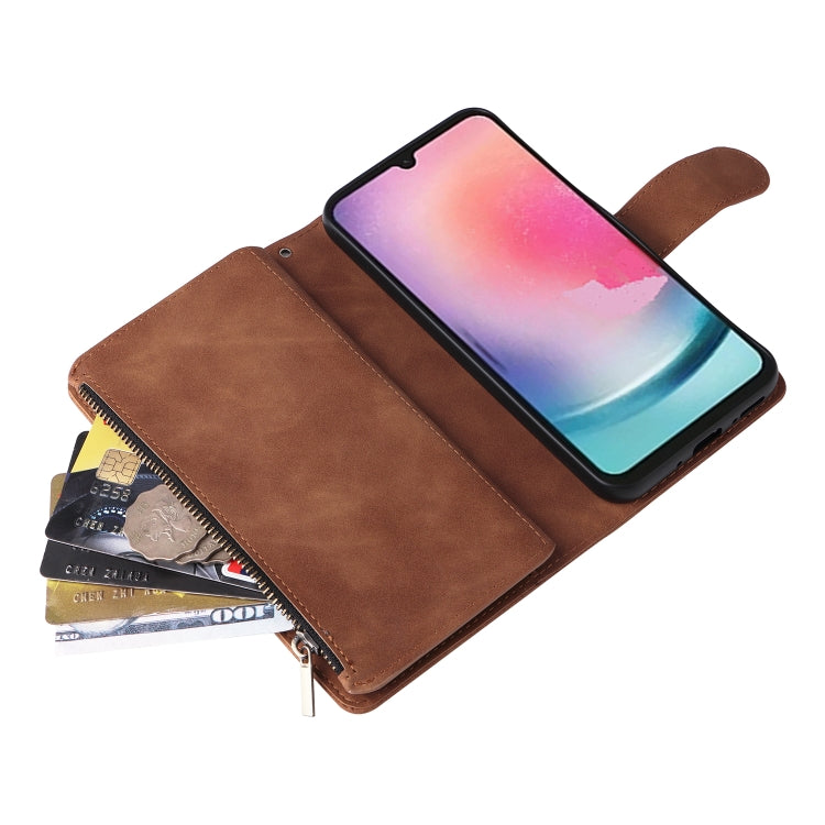 For Samsung Galaxy A24 4G Multifunctional Frosted Zipper Wallet Leather Phone Case
