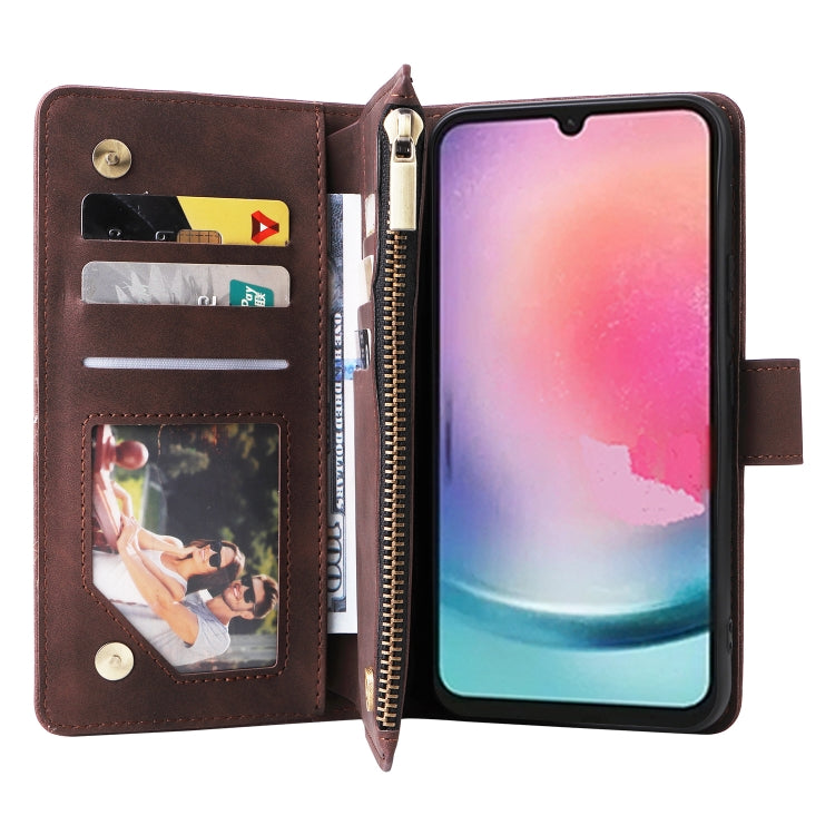 For Samsung Galaxy A24 4G Multifunctional Frosted Zipper Wallet Leather Phone Case