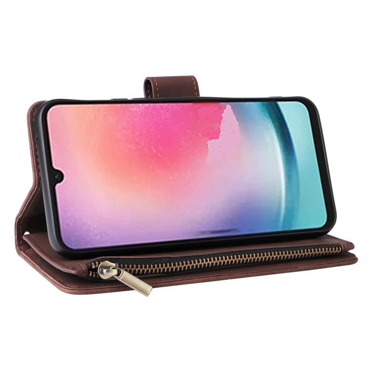 For Samsung Galaxy A24 4G Multifunctional Frosted Zipper Wallet Leather Phone Case