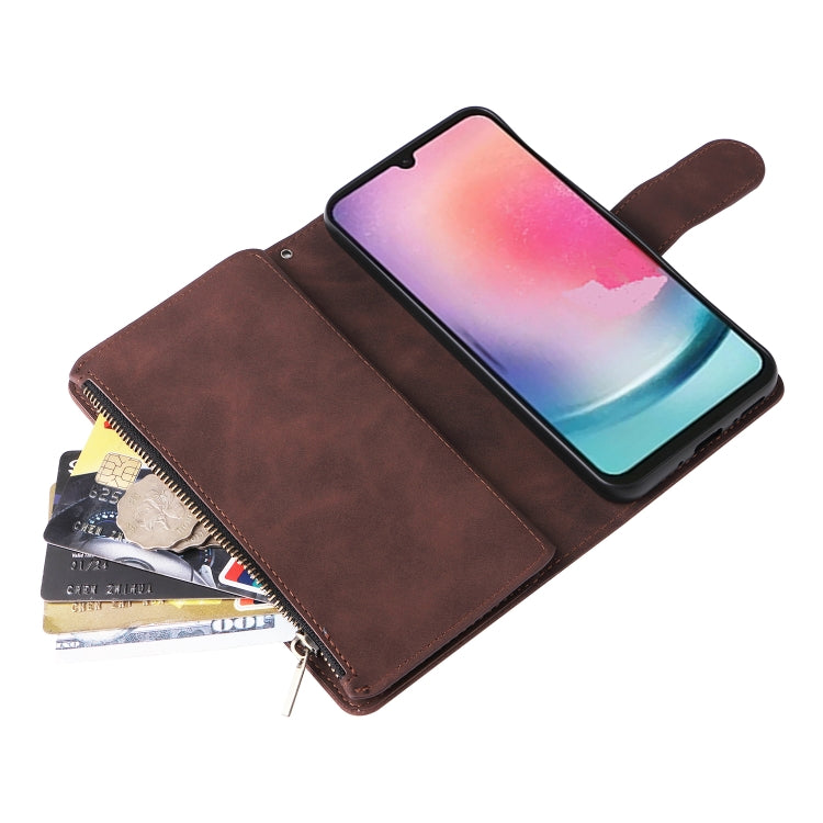 For Samsung Galaxy A24 4G Multifunctional Frosted Zipper Wallet Leather Phone Case