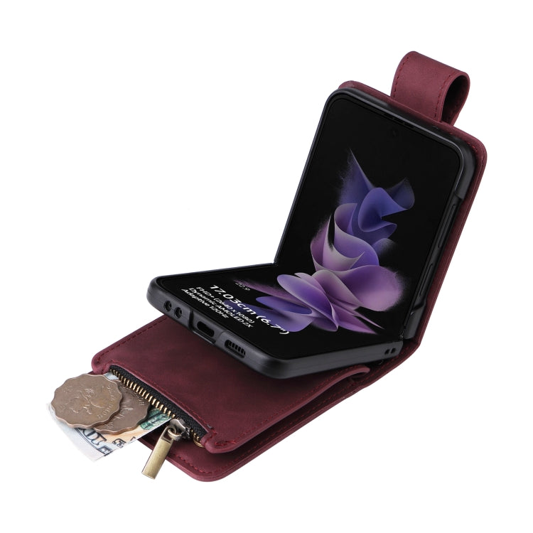 For Samsung Galaxy Z Flip3 5G Multifunctional Frosted Zipper Wallet Leather Phone Case