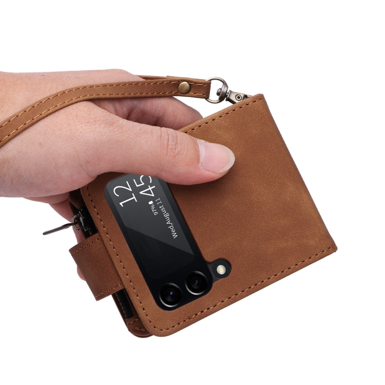 For Samsung Galaxy Z Flip3 5G Multifunctional Frosted Zipper Wallet Leather Phone Case