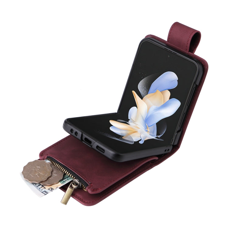 For Samsung Galaxy Z Flip4 Multifunctional Frosted Zipper Wallet Leather Phone Case