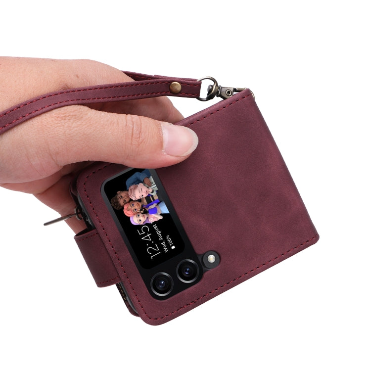 For Samsung Galaxy Z Flip4 Multifunctional Frosted Zipper Wallet Leather Phone Case