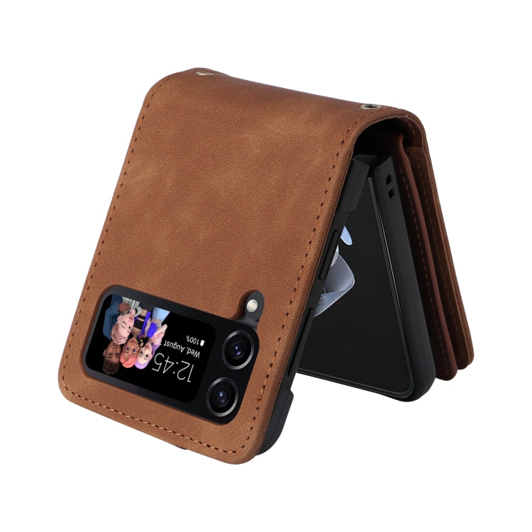 For Samsung Galaxy Z Flip4 Multifunctional Frosted Zipper Wallet Leather Phone Case