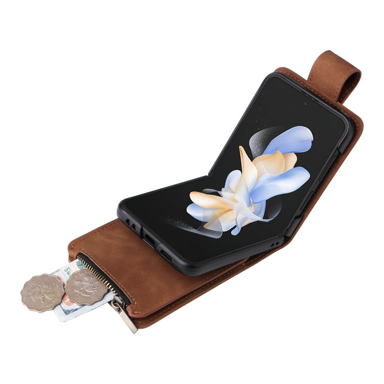 For Samsung Galaxy Z Flip4 Multifunctional Frosted Zipper Wallet Leather Phone Case
