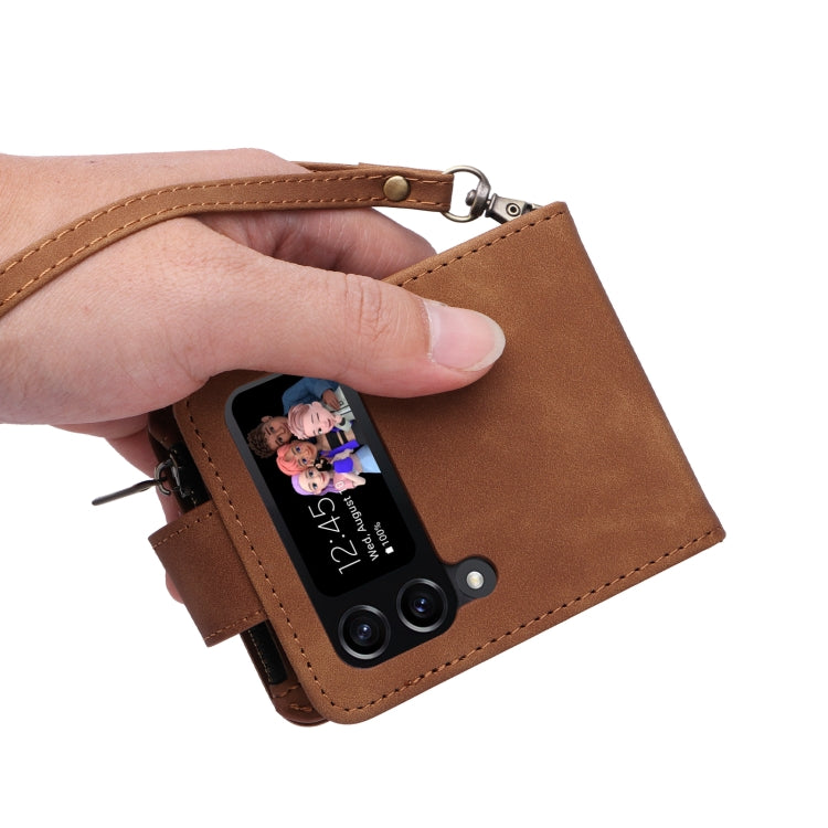 For Samsung Galaxy Z Flip4 Multifunctional Frosted Zipper Wallet Leather Phone Case