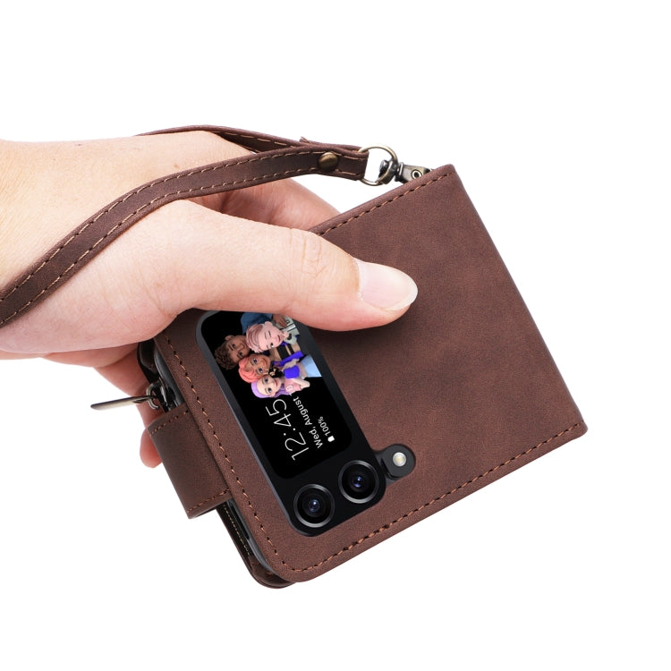 For Samsung Galaxy Z Flip4 Multifunctional Frosted Zipper Wallet Leather Phone Case