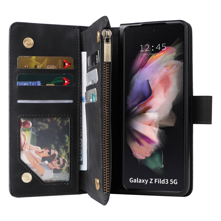 For Samsung Galaxy Z Fold3 5G Multifunctional Frosted Zipper Wallet Leather Phone Case