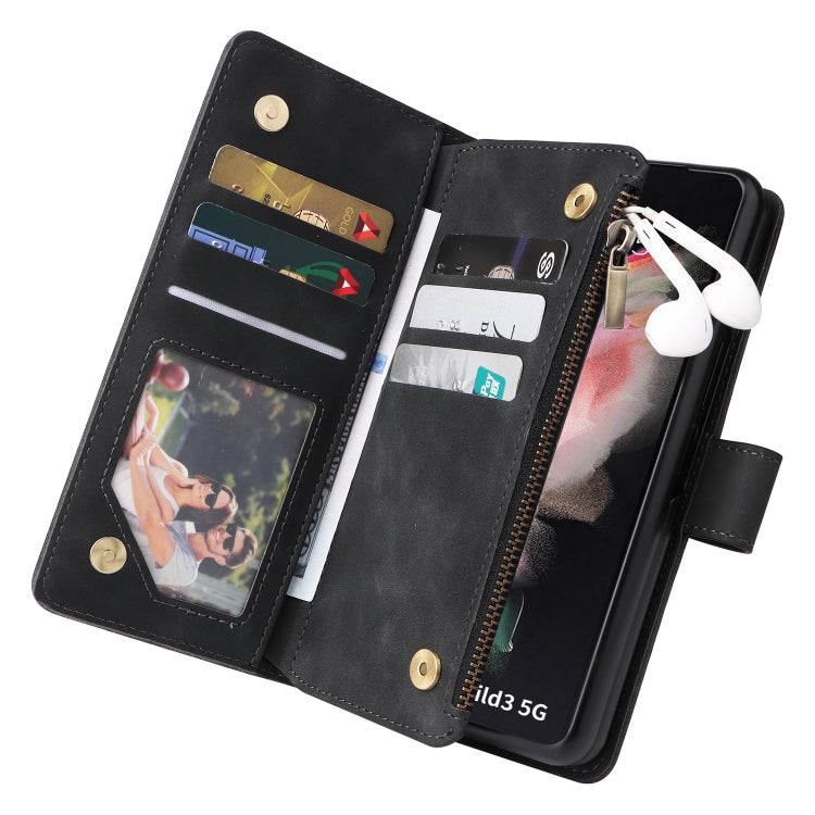 For Samsung Galaxy Z Fold3 5G Multifunctional Frosted Zipper Wallet Leather Phone Case