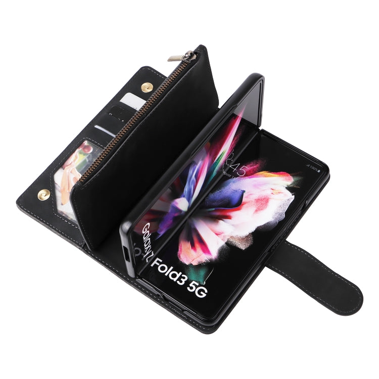 For Samsung Galaxy Z Fold3 5G Multifunctional Frosted Zipper Wallet Leather Phone Case