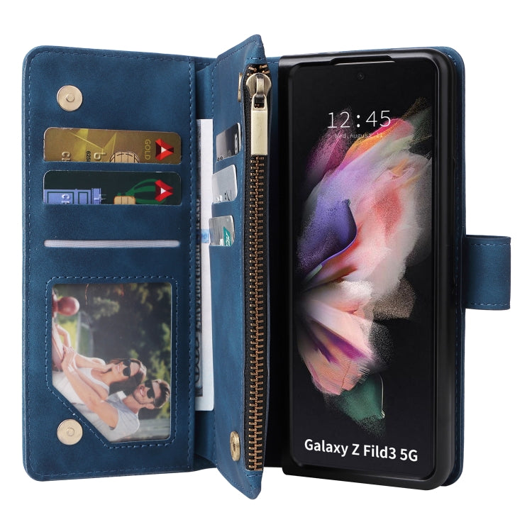 For Samsung Galaxy Z Fold3 5G Multifunctional Frosted Zipper Wallet Leather Phone Case