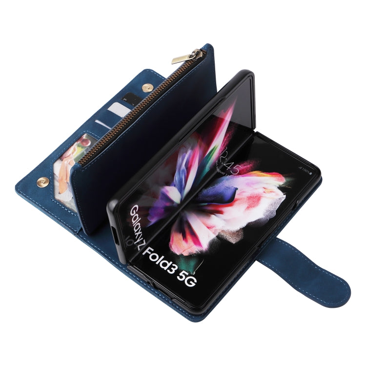 For Samsung Galaxy Z Fold3 5G Multifunctional Frosted Zipper Wallet Leather Phone Case
