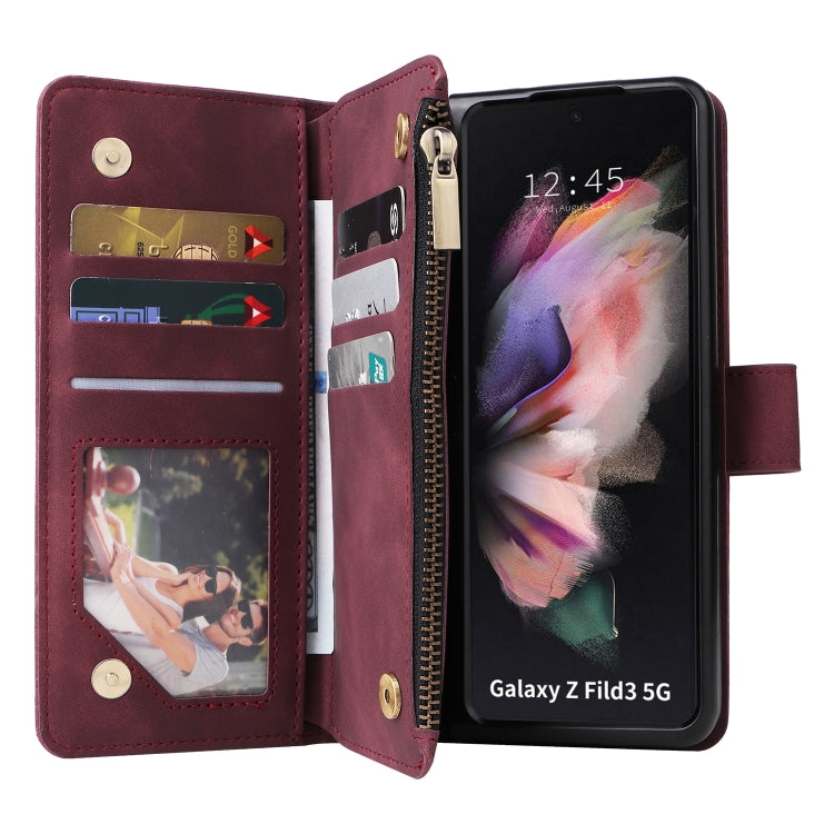 For Samsung Galaxy Z Fold3 5G Multifunctional Frosted Zipper Wallet Leather Phone Case
