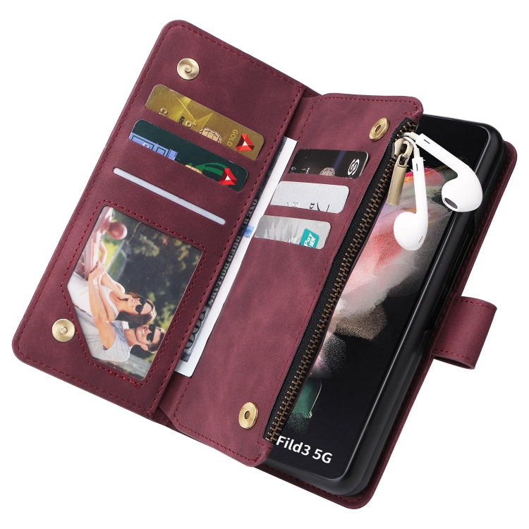 For Samsung Galaxy Z Fold3 5G Multifunctional Frosted Zipper Wallet Leather Phone Case