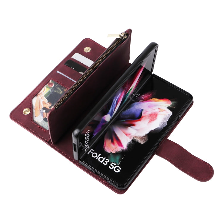 For Samsung Galaxy Z Fold3 5G Multifunctional Frosted Zipper Wallet Leather Phone Case