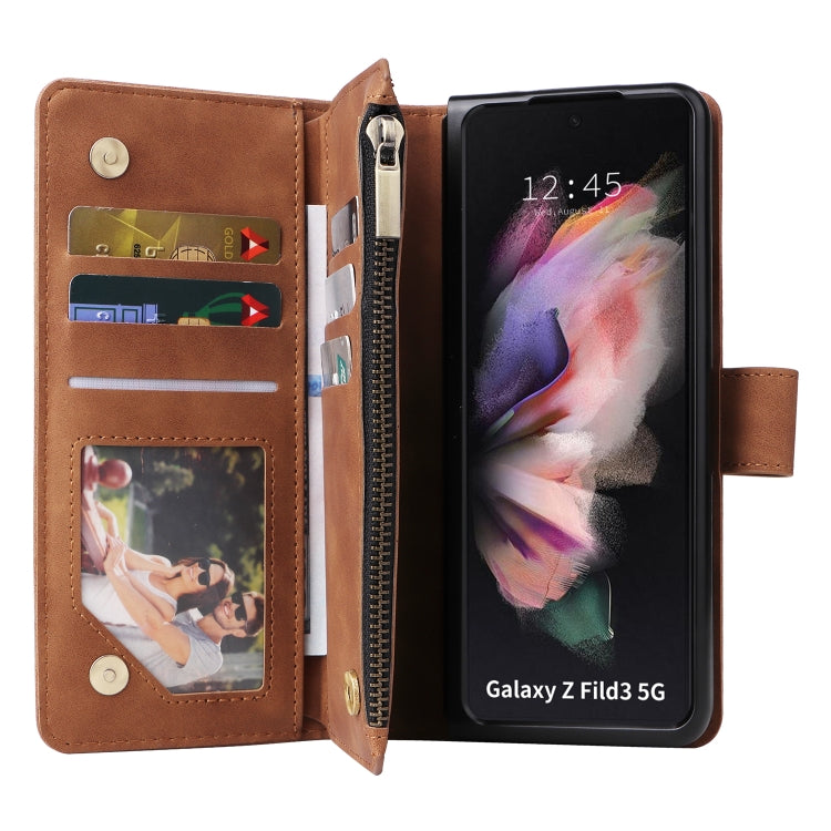 For Samsung Galaxy Z Fold3 5G Multifunctional Frosted Zipper Wallet Leather Phone Case