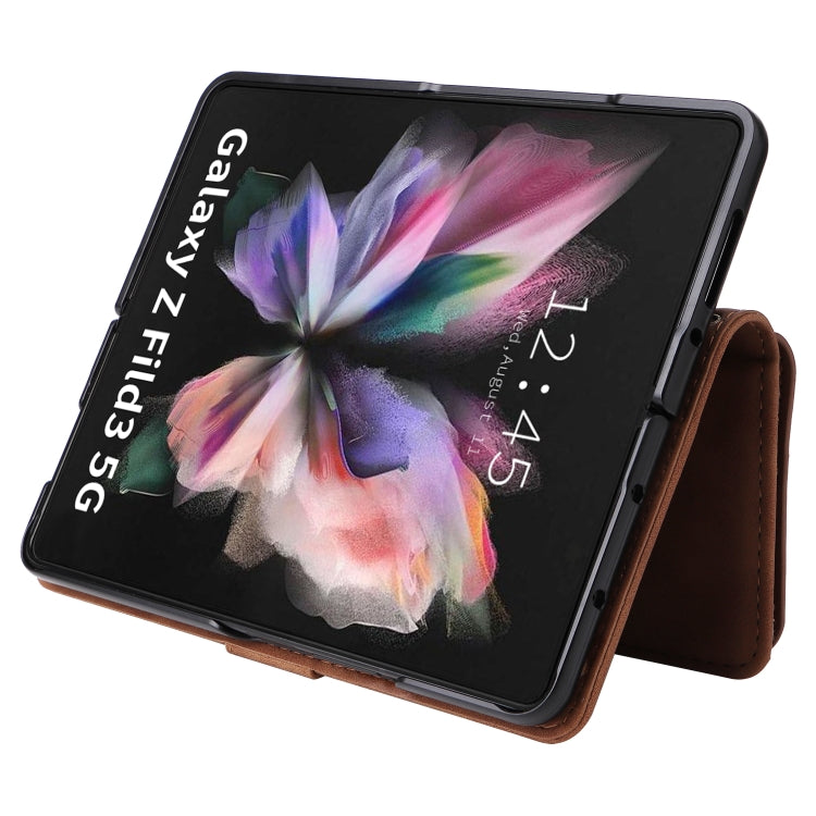 For Samsung Galaxy Z Fold3 5G Multifunctional Frosted Zipper Wallet Leather Phone Case