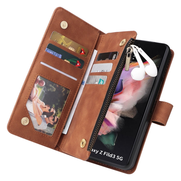 For Samsung Galaxy Z Fold3 5G Multifunctional Frosted Zipper Wallet Leather Phone Case