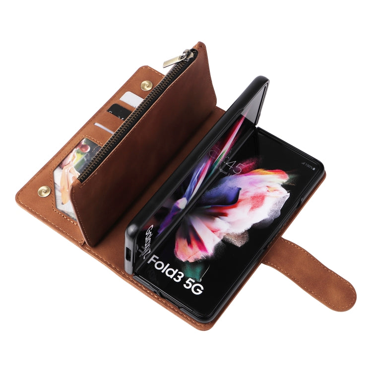 For Samsung Galaxy Z Fold3 5G Multifunctional Frosted Zipper Wallet Leather Phone Case