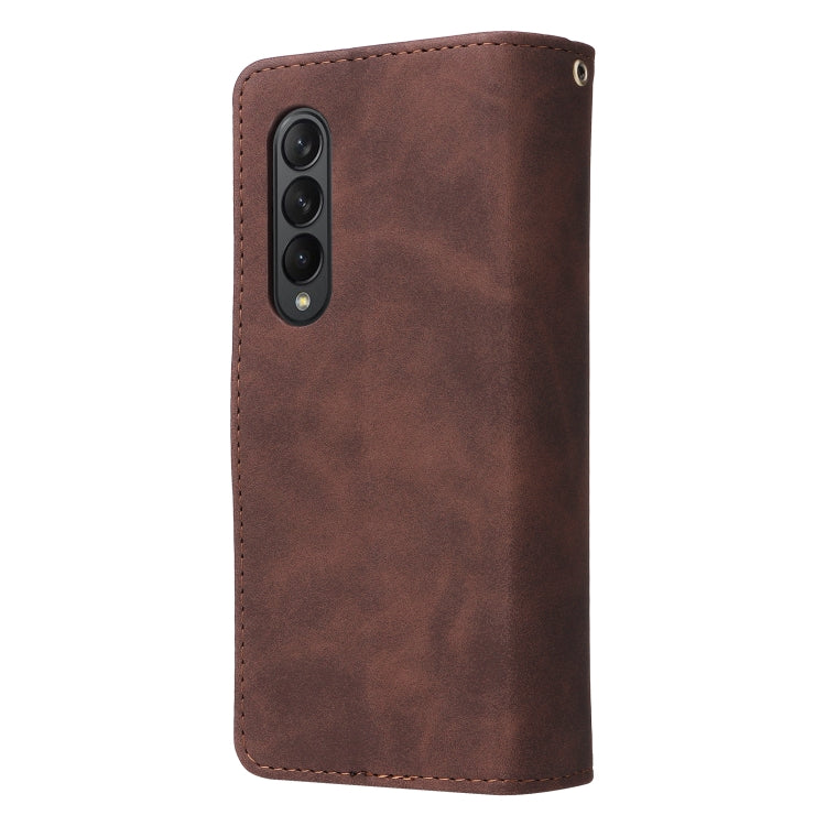 For Samsung Galaxy Z Fold3 5G Multifunctional Frosted Zipper Wallet Leather Phone Case