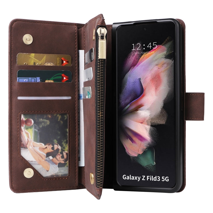 For Samsung Galaxy Z Fold3 5G Multifunctional Frosted Zipper Wallet Leather Phone Case