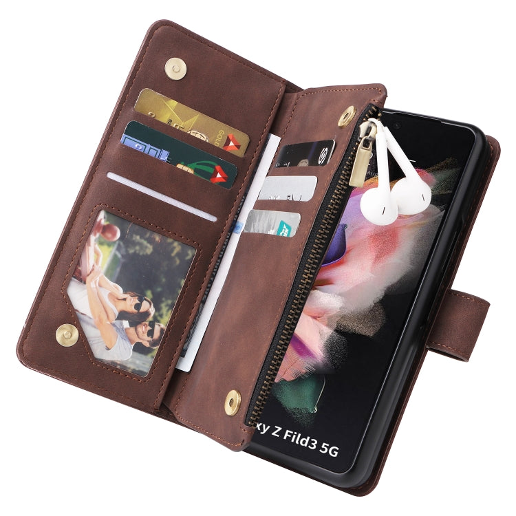For Samsung Galaxy Z Fold3 5G Multifunctional Frosted Zipper Wallet Leather Phone Case