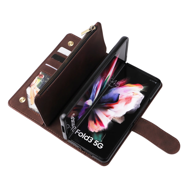 For Samsung Galaxy Z Fold3 5G Multifunctional Frosted Zipper Wallet Leather Phone Case