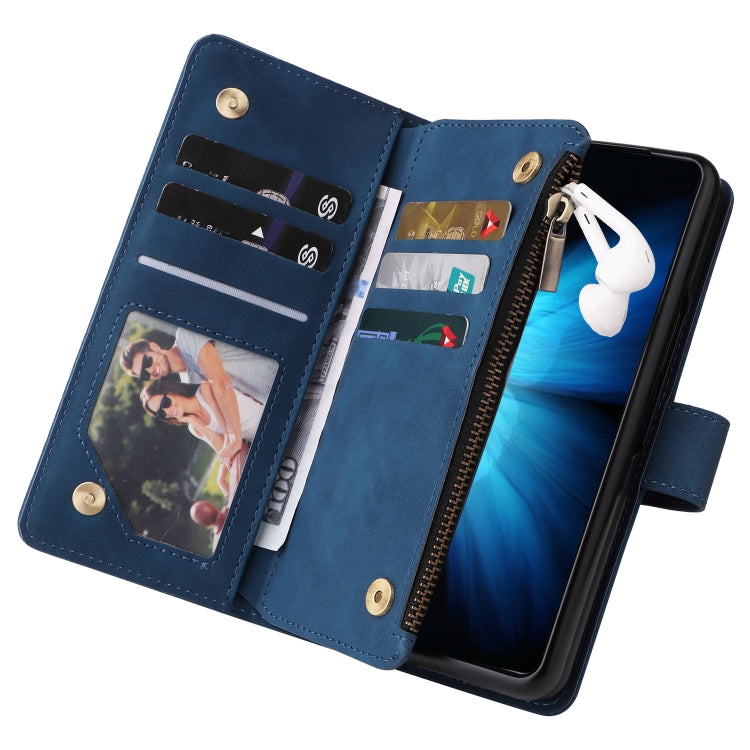 For Samsung Galaxy Z Fold4 Multifunctional Frosted Zipper Wallet Leather Phone Case