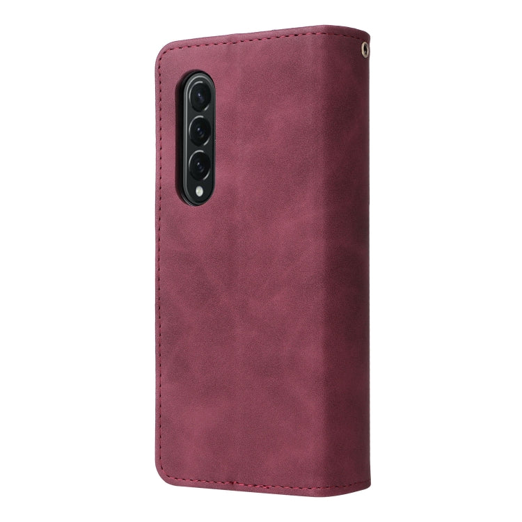 For Samsung Galaxy Z Fold4 Multifunctional Frosted Zipper Wallet Leather Phone Case