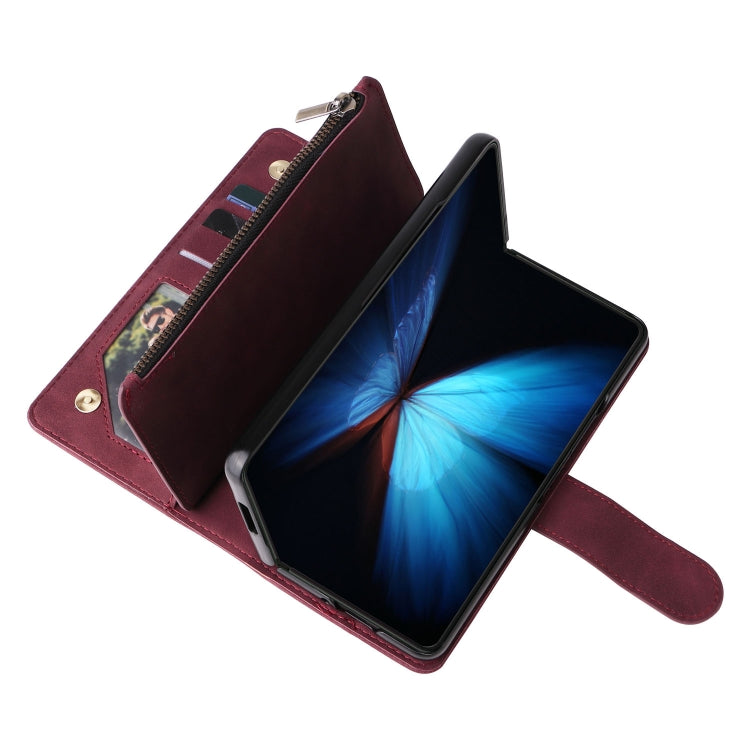 For Samsung Galaxy Z Fold4 Multifunctional Frosted Zipper Wallet Leather Phone Case