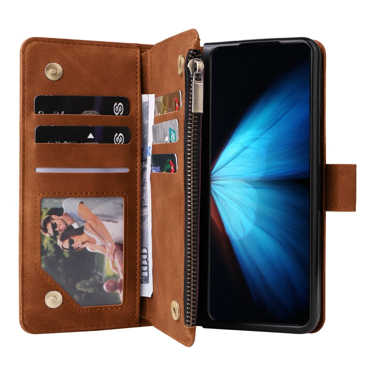 For Samsung Galaxy Z Fold4 Multifunctional Frosted Zipper Wallet Leather Phone Case