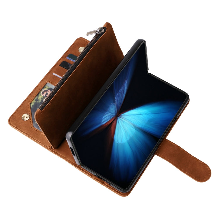 For Samsung Galaxy Z Fold4 Multifunctional Frosted Zipper Wallet Leather Phone Case
