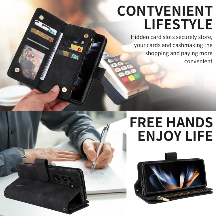 For Samsung Galaxy Z Fold5 Multifunctional Frosted Zipper Wallet Leather Phone Case
