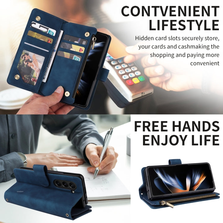 For Samsung Galaxy Z Fold5 Multifunctional Frosted Zipper Wallet Leather Phone Case