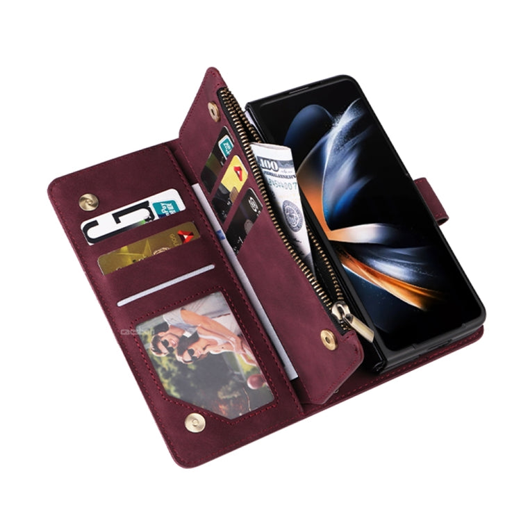 For Samsung Galaxy Z Fold5 Multifunctional Frosted Zipper Wallet Leather Phone Case