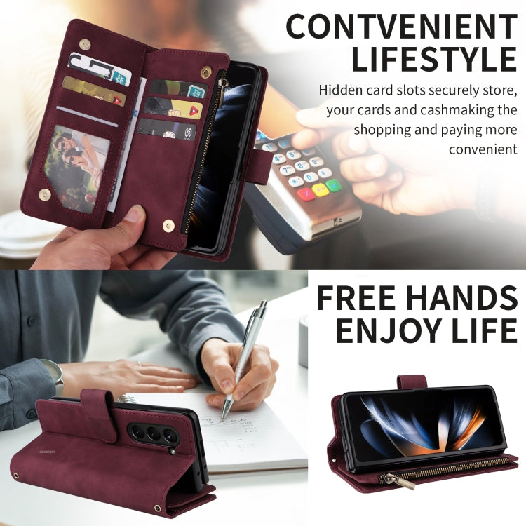 For Samsung Galaxy Z Fold5 Multifunctional Frosted Zipper Wallet Leather Phone Case
