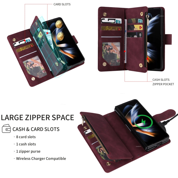 For Samsung Galaxy Z Fold5 Multifunctional Frosted Zipper Wallet Leather Phone Case