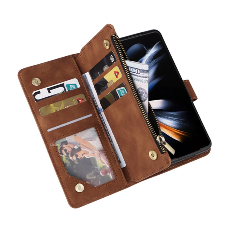For Samsung Galaxy Z Fold5 Multifunctional Frosted Zipper Wallet Leather Phone Case