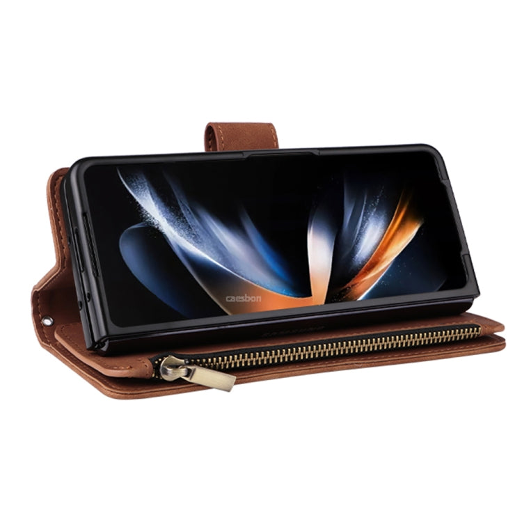For Samsung Galaxy Z Fold5 Multifunctional Frosted Zipper Wallet Leather Phone Case