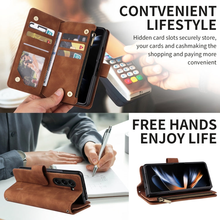 For Samsung Galaxy Z Fold5 Multifunctional Frosted Zipper Wallet Leather Phone Case