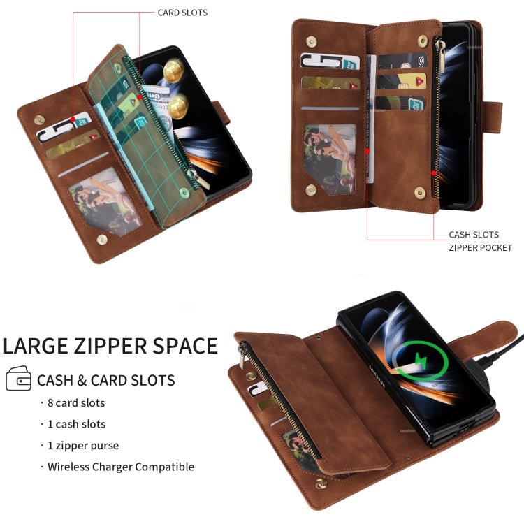 For Samsung Galaxy Z Fold5 Multifunctional Frosted Zipper Wallet Leather Phone Case