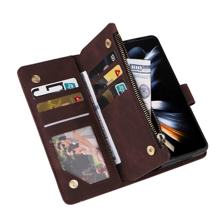 For Samsung Galaxy Z Fold5 Multifunctional Frosted Zipper Wallet Leather Phone Case
