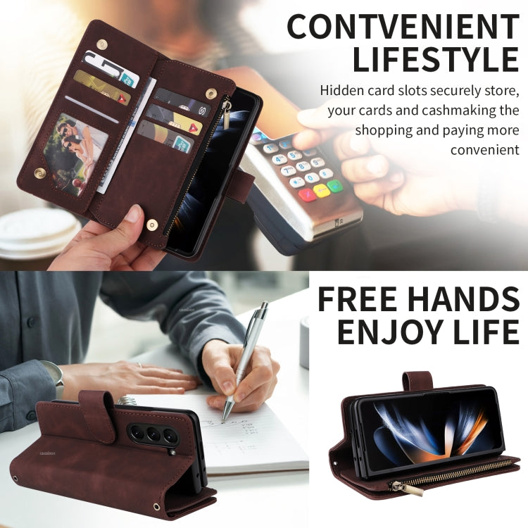 For Samsung Galaxy Z Fold5 Multifunctional Frosted Zipper Wallet Leather Phone Case